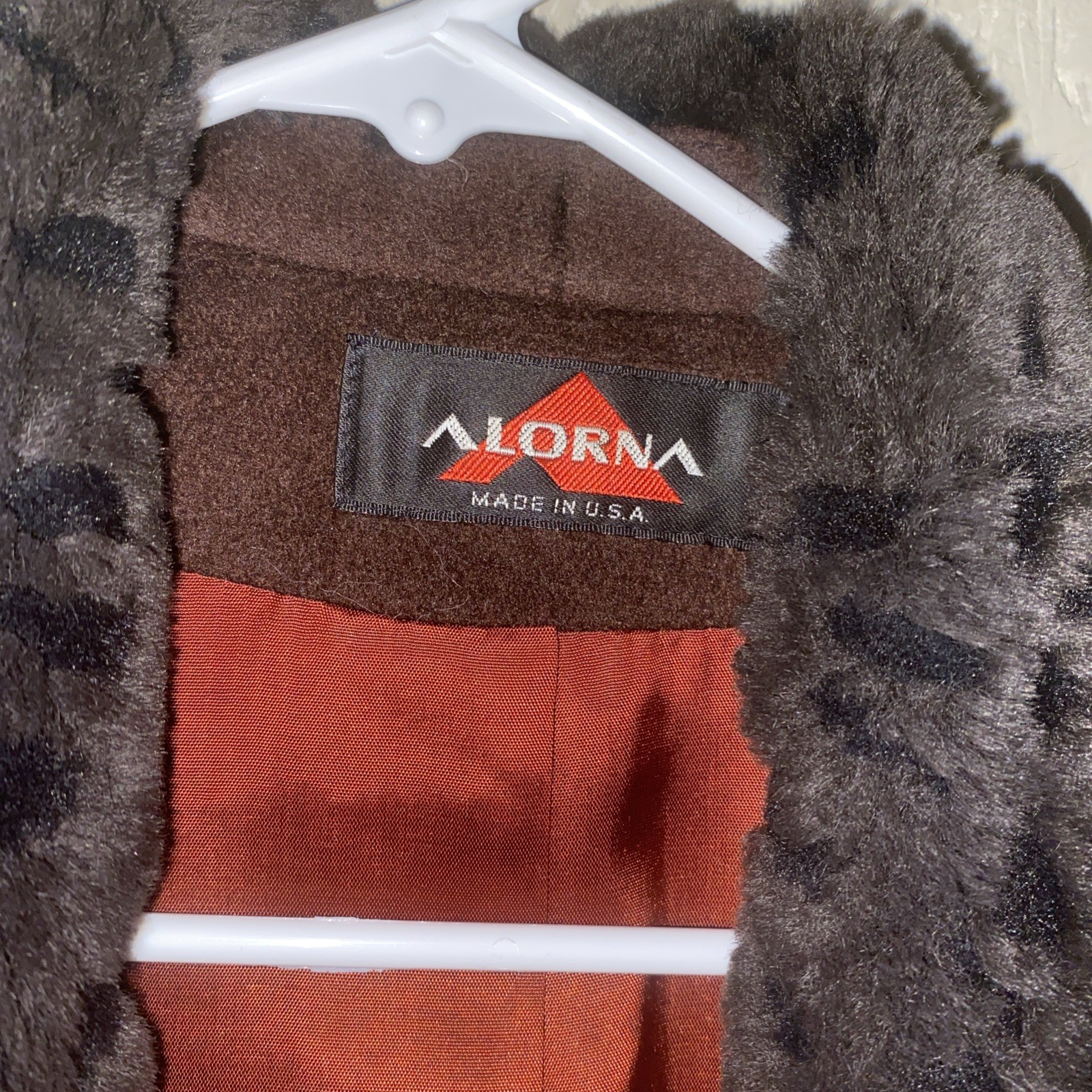Alorna Brown Wool Coat with Black Faux Fur Trim, Vintage,75% Wool