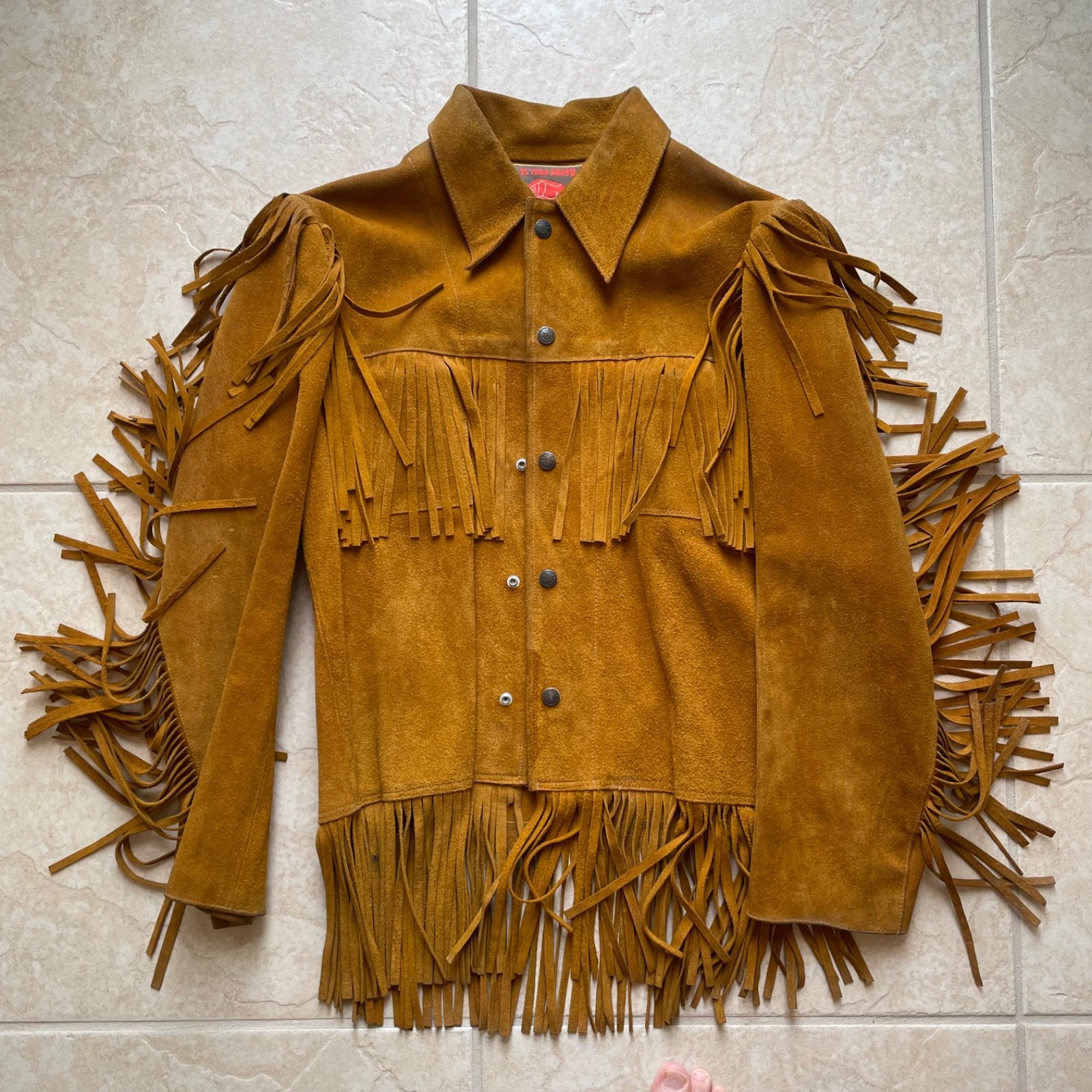 Authentic Vintage 1960s Charro Style Mexican Leather Fringe Jacket XS/Youth