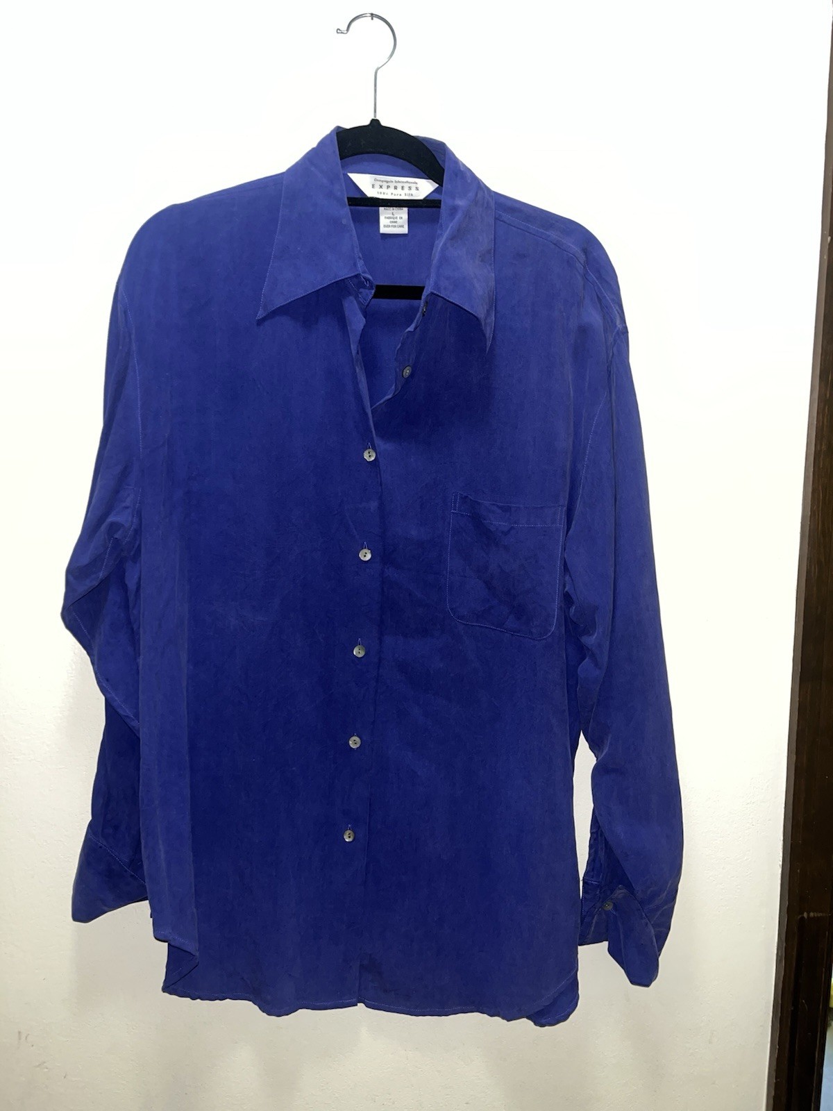 Vintage Campagnie International Express 100% Pure Silk Button Up Shirt Size L