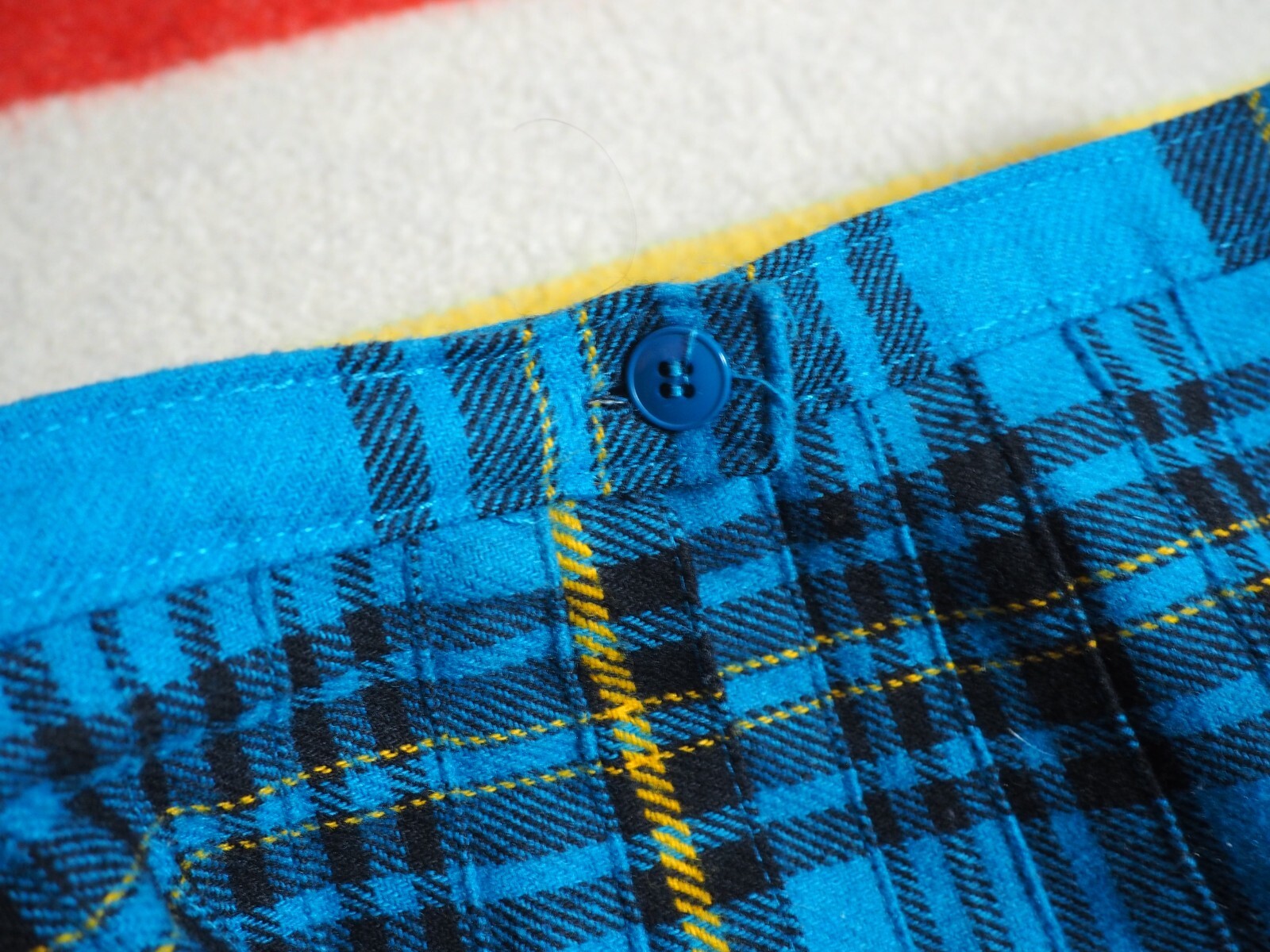 VTG 80s 90s Tan Jay Blue Black Plaid Wool Blend Lodge Fall Pleated Skirt 32W 16