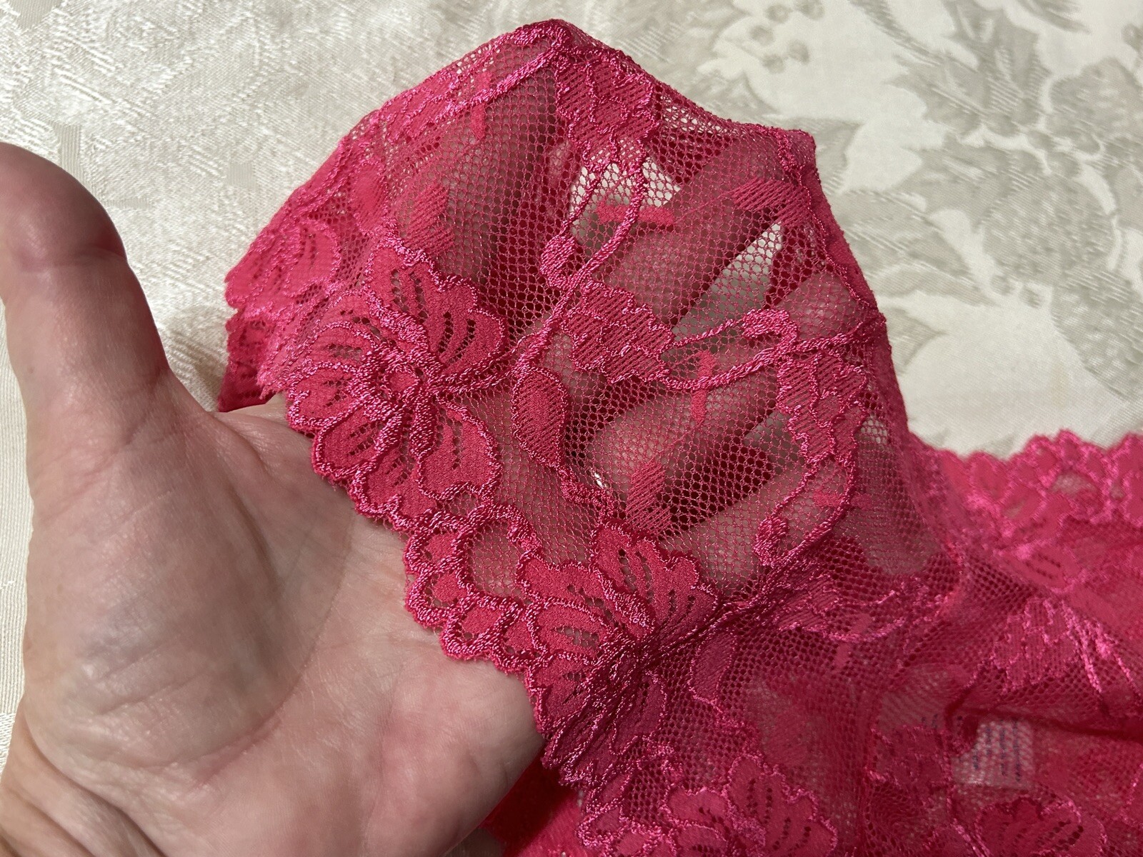 Vtg Unbranded 19704X Sheer Floral Stretch Lace Sz 9 Pink Hipster Panties #73
