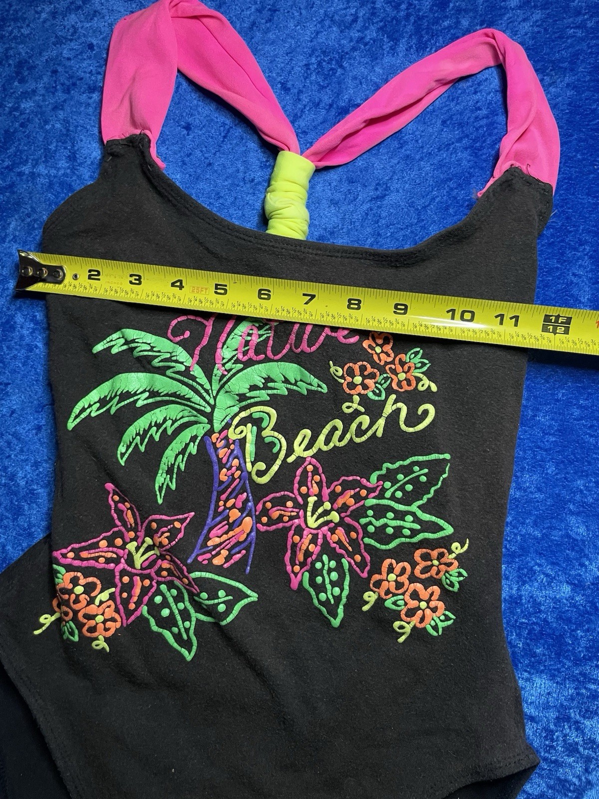 Vintage 80s 90s Native Beach Swimsuit Puff Paint Neon Pink Black Cotton Blend