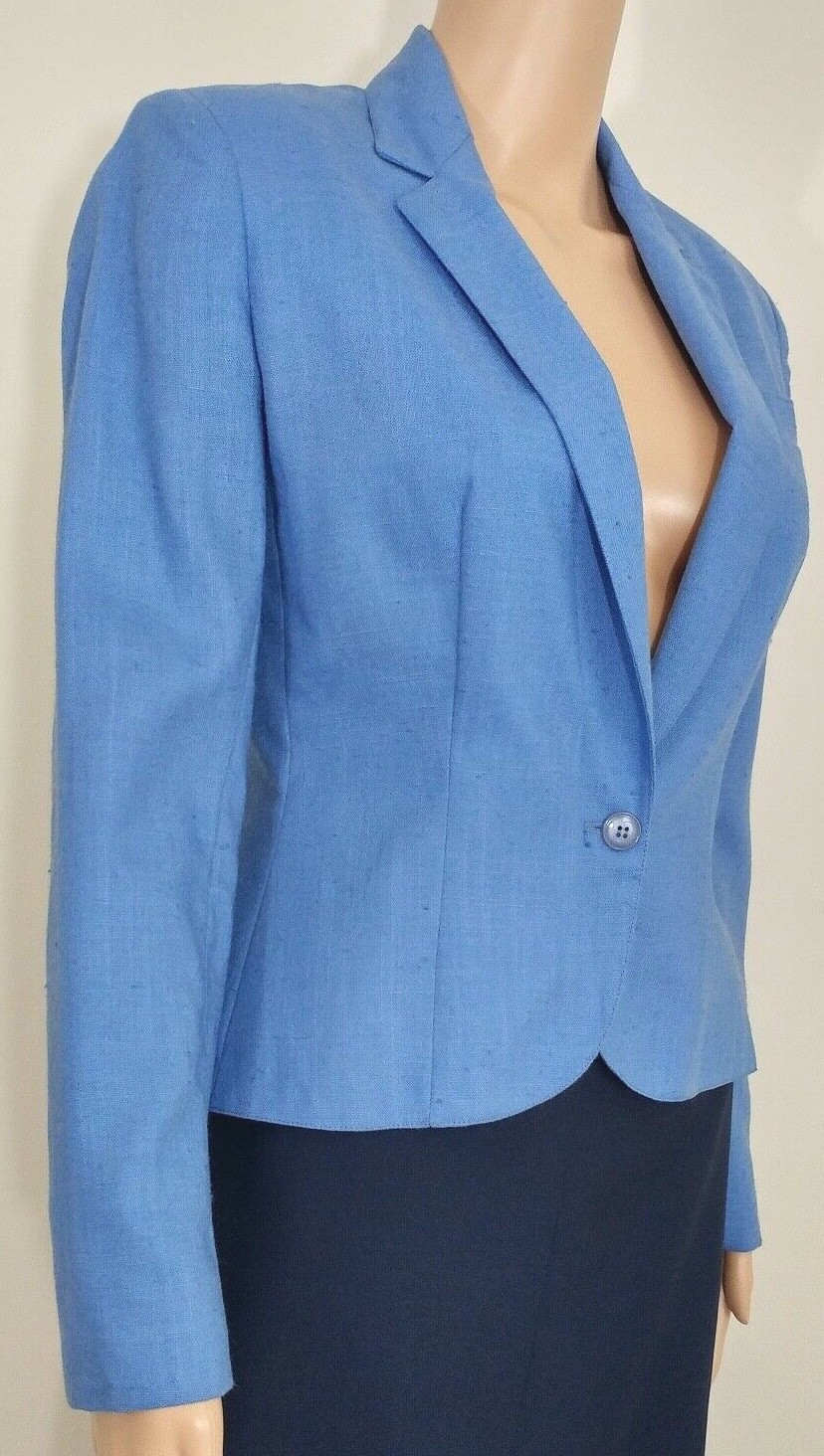 Vintage 1980s Prophecy One-Button Blazer, French Blue Linen-Like, Fully Lined, 8