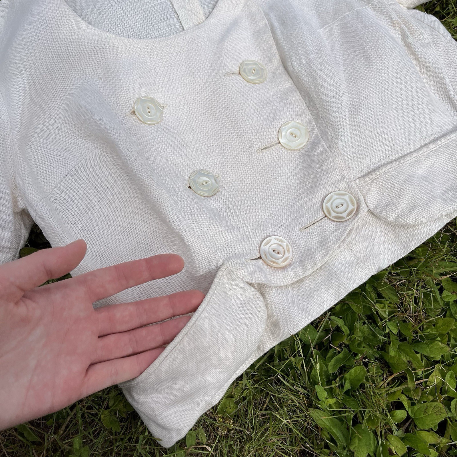 Antique 1910s – 1930s Linen Blouse | Double Breasted | Mother-of-Pearl Buttons