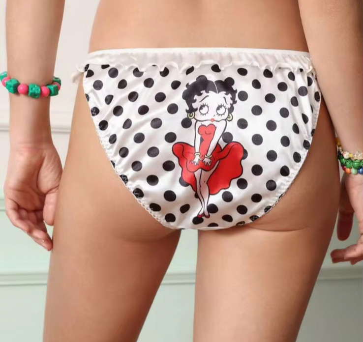 Polka Dot Glossy Lolita Coquette Satin Betty Boop Y2K Mid-Rise Brief Panty XL
