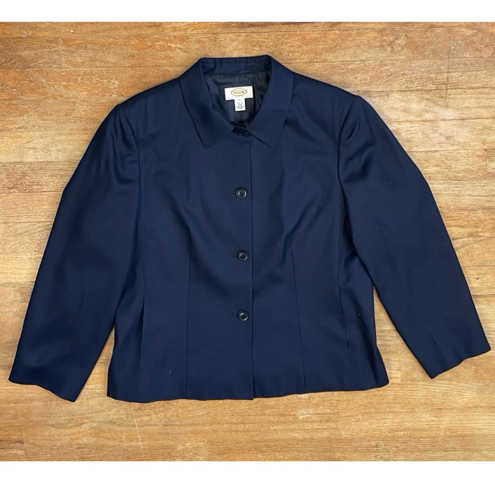Vintage Silk & Wool Blazer Size Large Petite 1990s Talbots Navy Blue Jacket