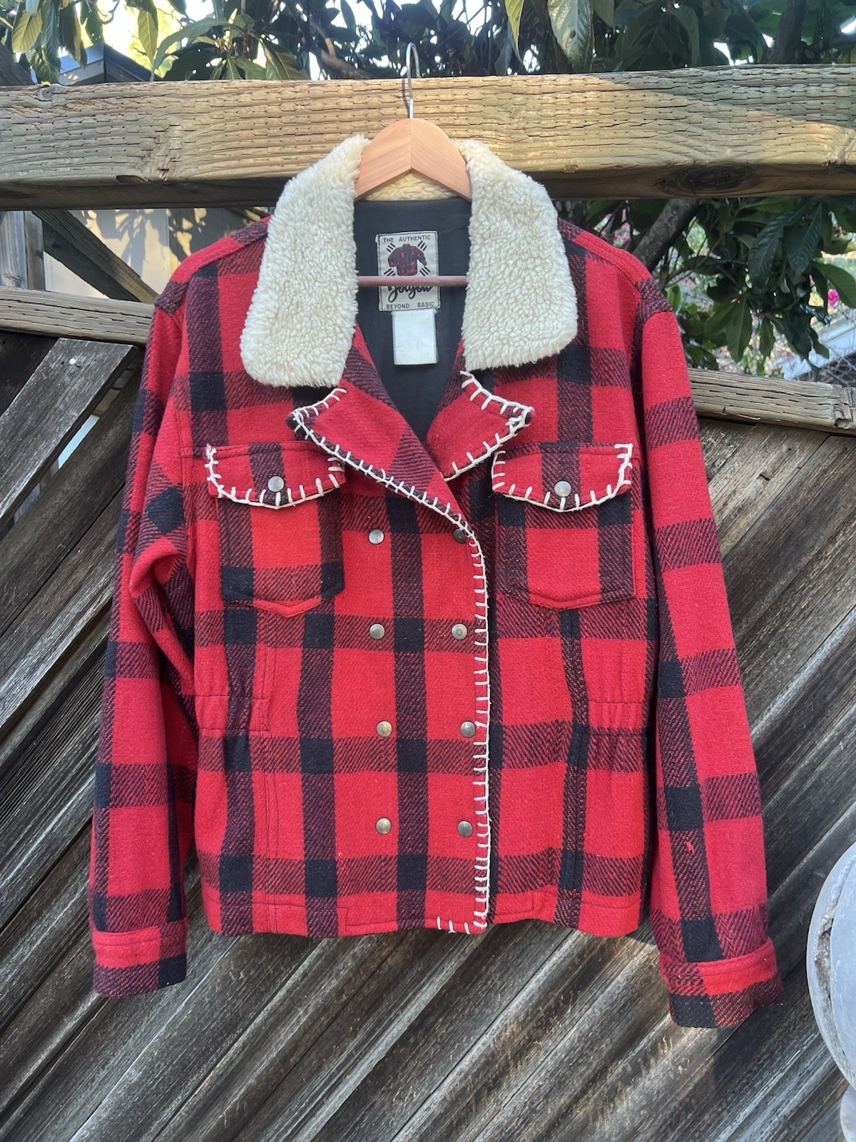 Vintage Joujou Buffalo Plaid Sherpa Collar Jacket double breasted lumberjack
