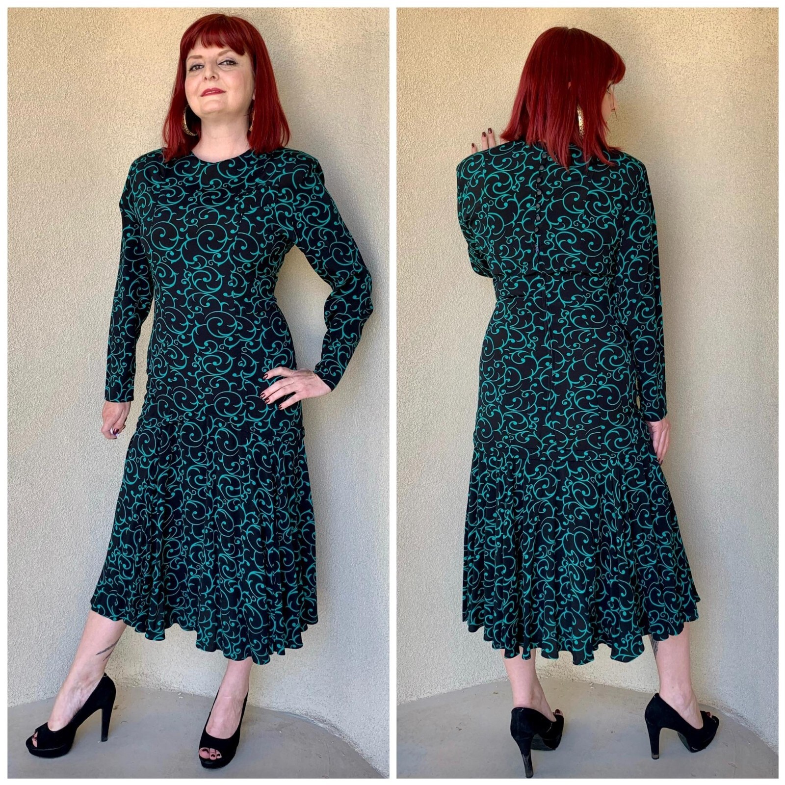Vintage 90s Vine-Print Mermaid Skirt Dress