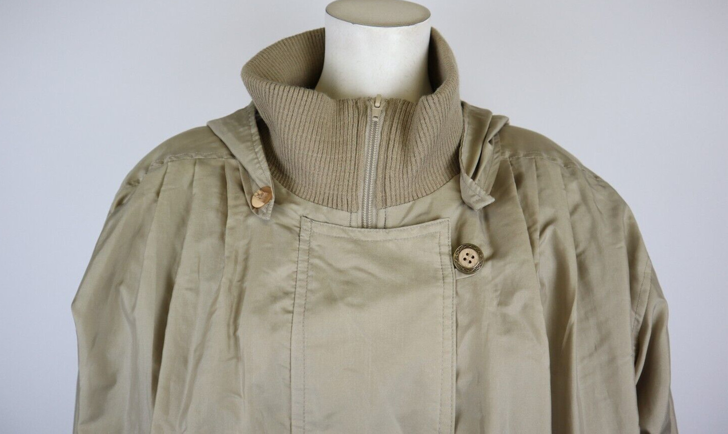 VINTAGE 80S 90S WOMEN’S BEIGE COAT – MONICA GRAY – REMOVABLE LINER & HOOD – S