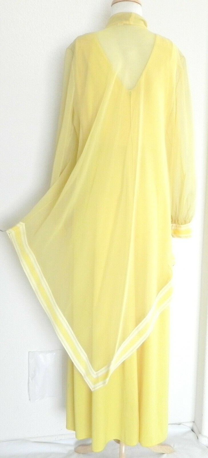 Vtg Lane Bryant 2 PC Long Sleeve Tunic /Maxi Dress Chiffon/Jersey Yellow Size 10