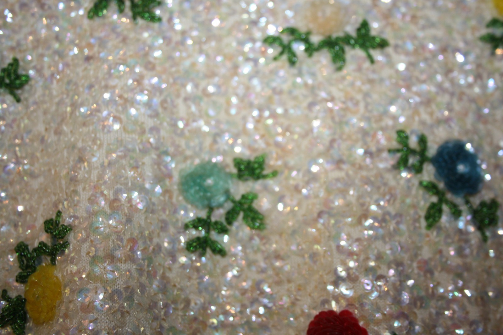 Vintage House of Gold Top Womens Size 42 Sequin Floral Beaded Sleeveless Wool HK