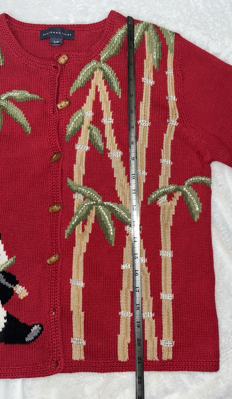 Northern Isles Vintage red Panda Bears Bamboo button front cardigan Knit Sweater