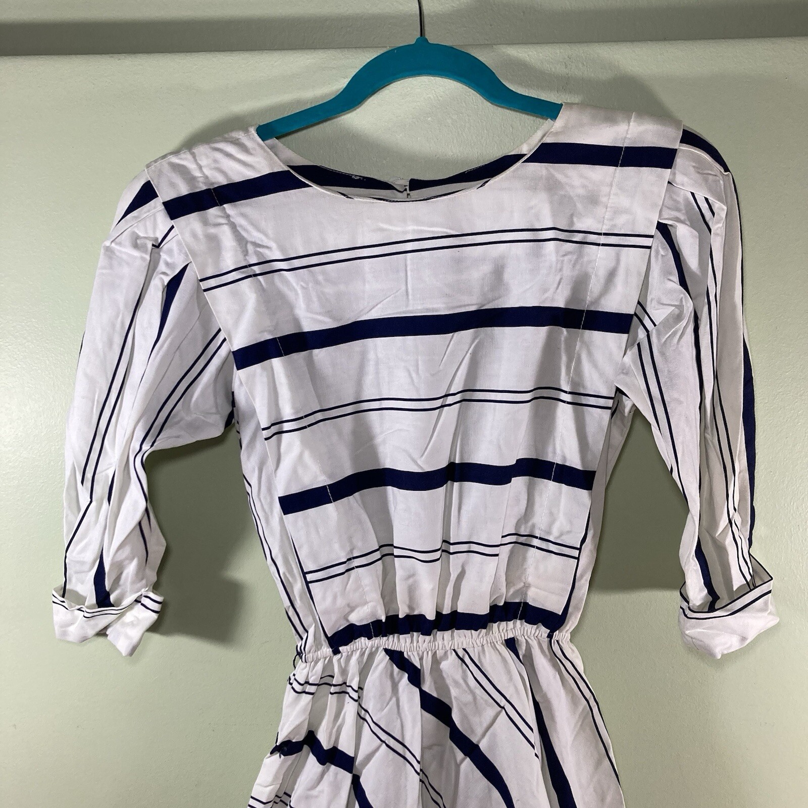 Vintage Choon California Dress 100% Cotton White w/ Stripes 3/4 Sleeve Size 7/8