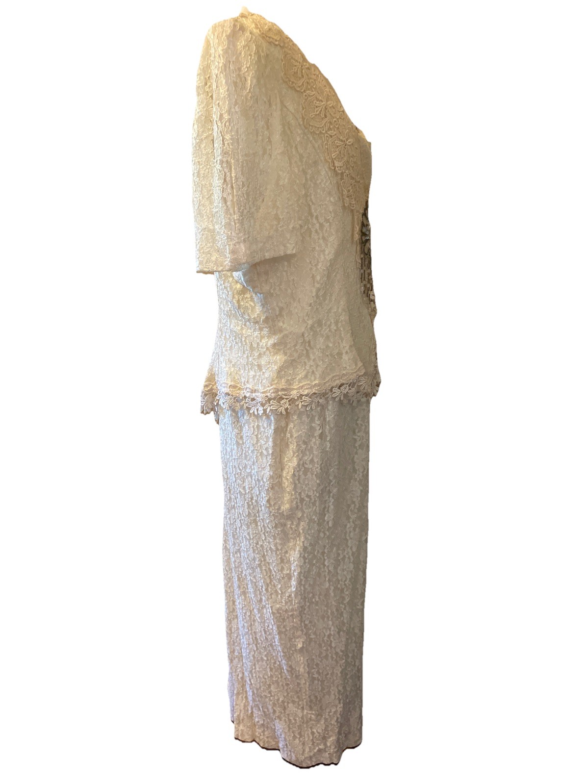Vintage Speed Fashion Ivory Long Lined Dress Lace Size 19 Wedding