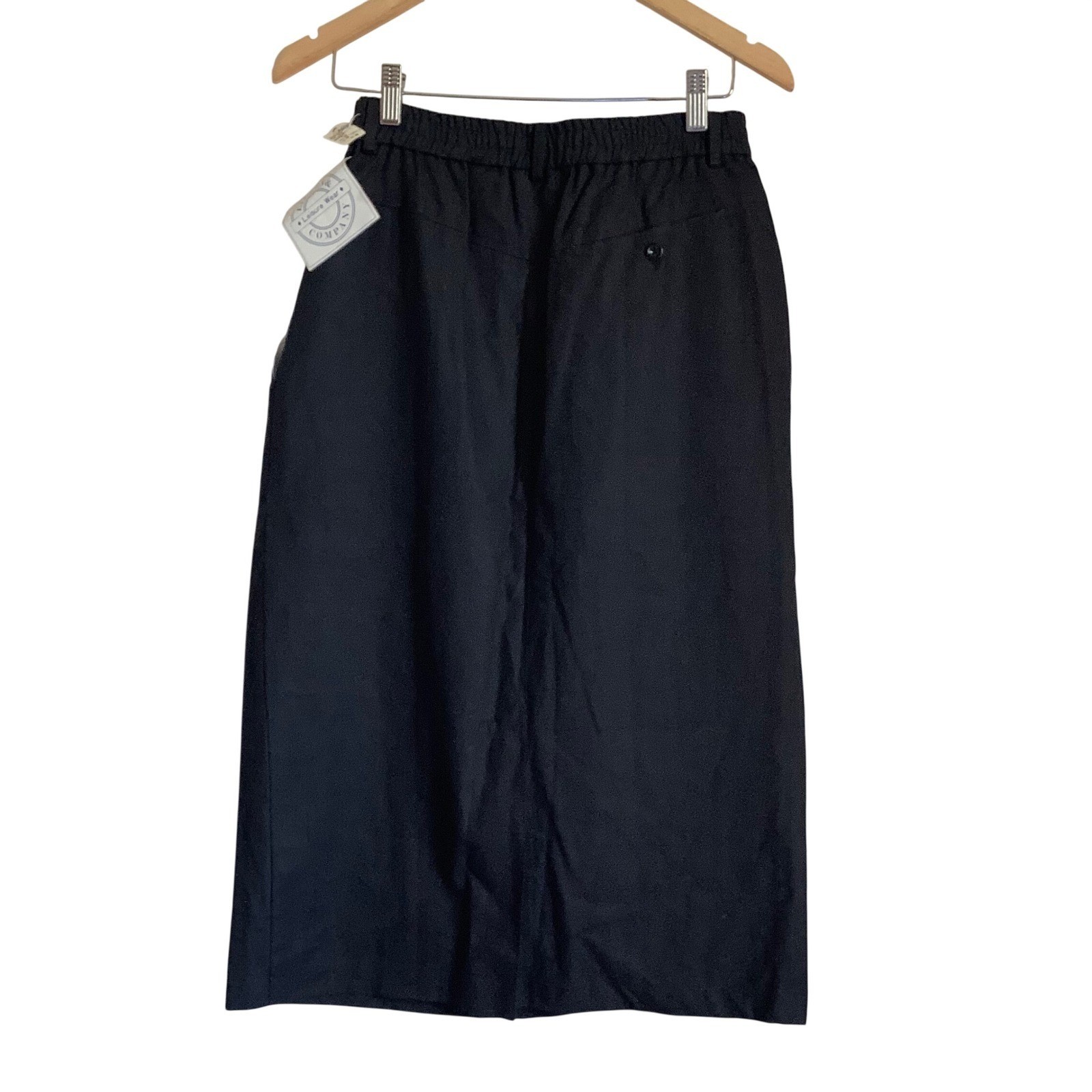 Eileen & Co Vintage Black Ramie Cotton Midi Skirt Elastic Waist Pockets Size 7/8