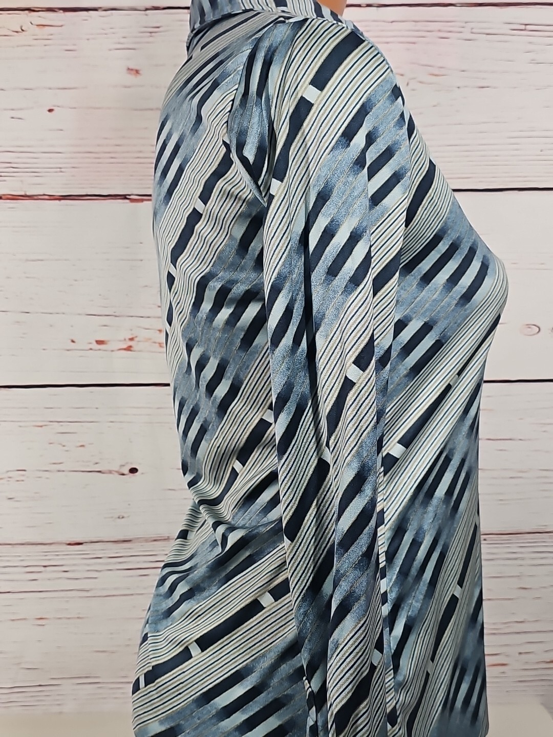 Vintage Organically Grown Oh Gee! Arpeja Button Front Shirt Blue Gold Stripes M