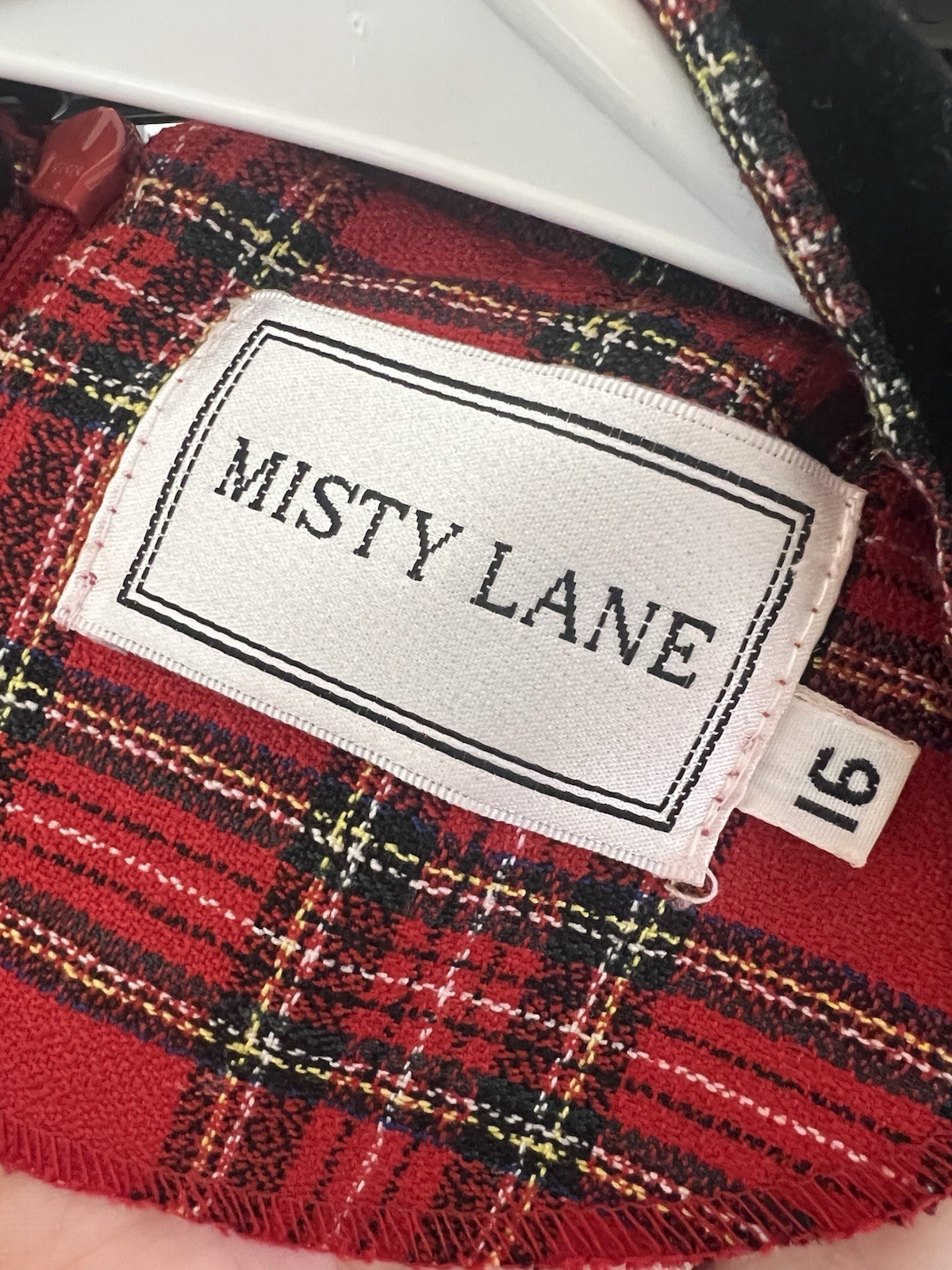 Vintage 80’s Misty Lane Red Tartan Plaid Maxi Dress Velvet Collar USA Union Made