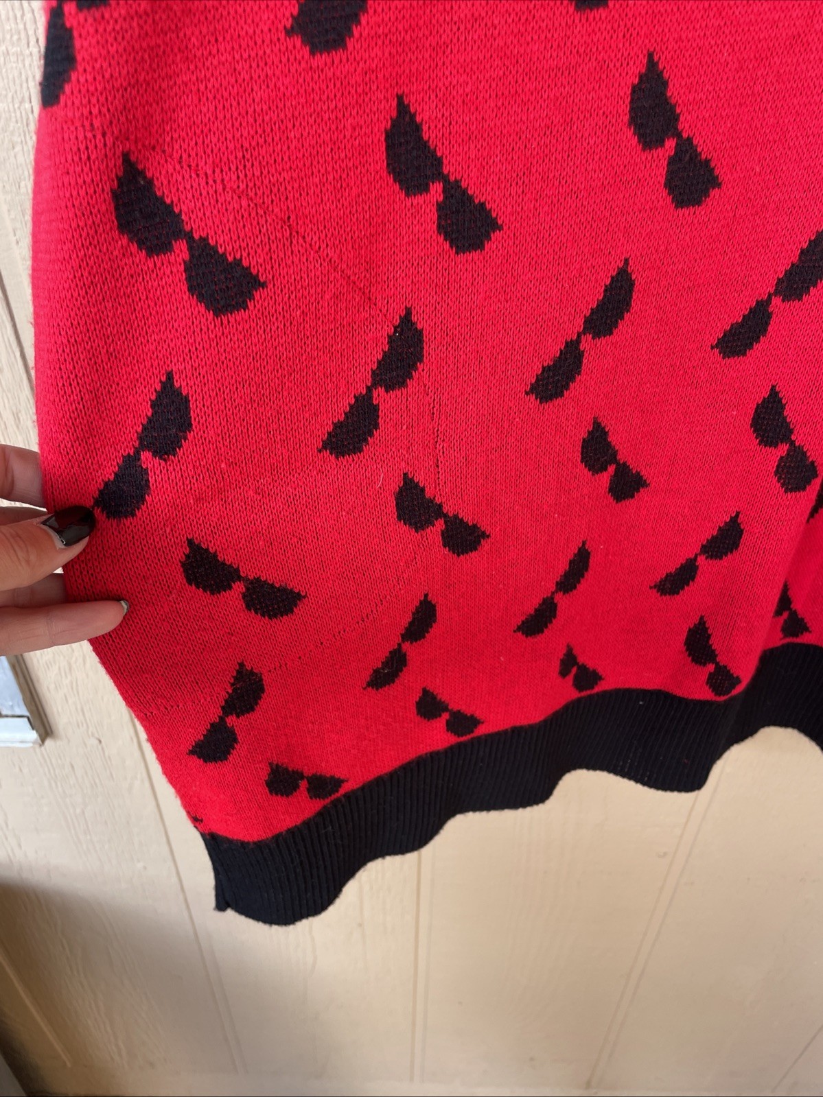 Vintage Women’s Bonnie Lee Oversized Red Sweater Dress Acrylic AOP Sunglasses L