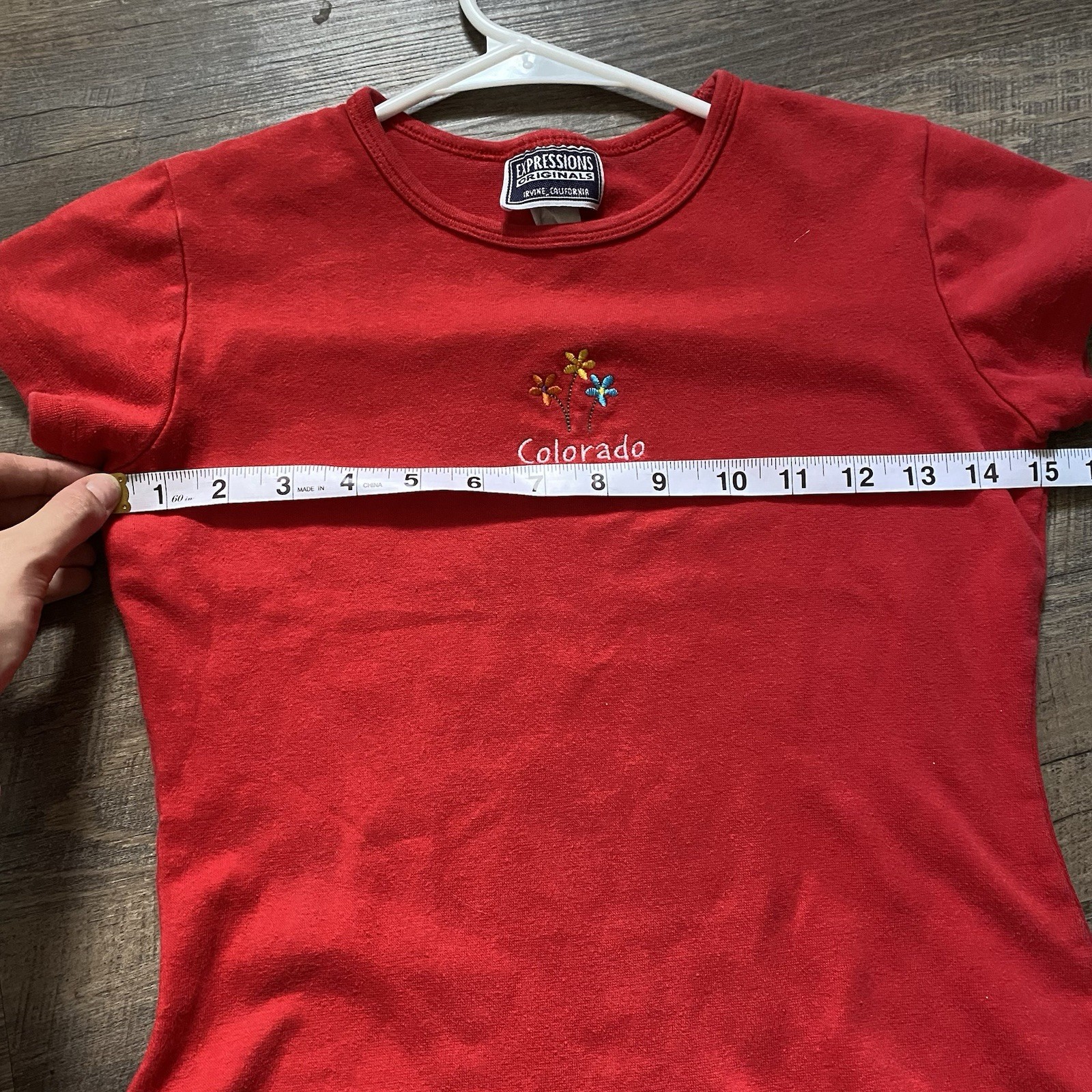 Vtg 90s Expressions Originals Colorado Flower Red Shirt M Embroidered Made inUSA