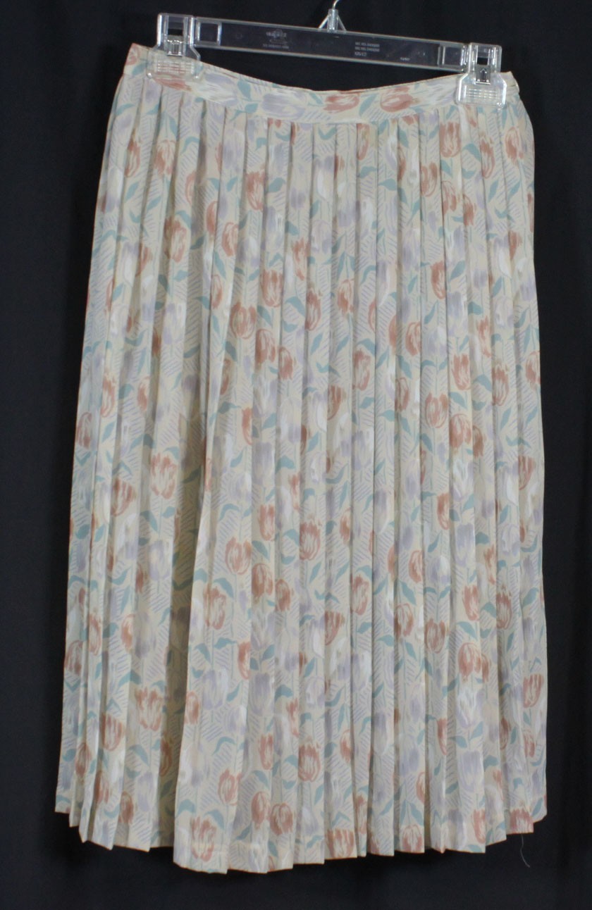 Vtg Personal Petites Skirt Pleated Polyester Floral Tulips Modest Full Swing 10P