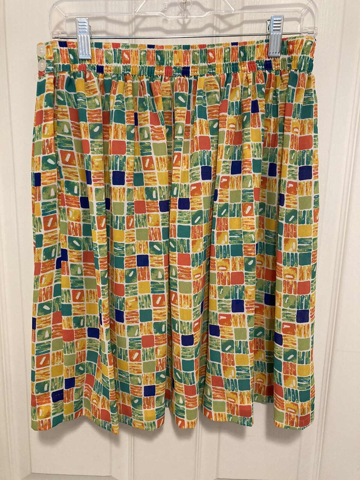 Vintage CHAUS Woman 2 pc Colorful Block Paisley Print Blouse & Skirt Size 16W