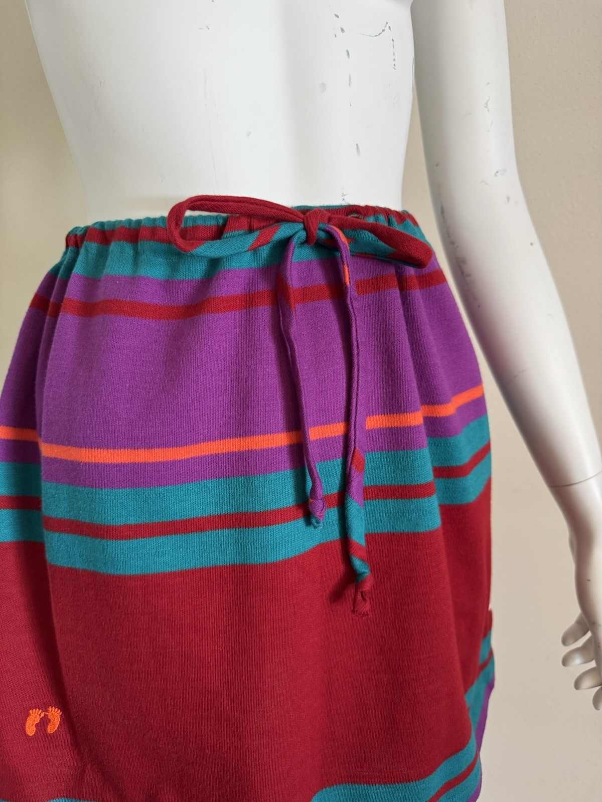 70s Hang Ten Charlies Girls Striped Skirt Tie Waist Mod Surf Swim Skate VTG