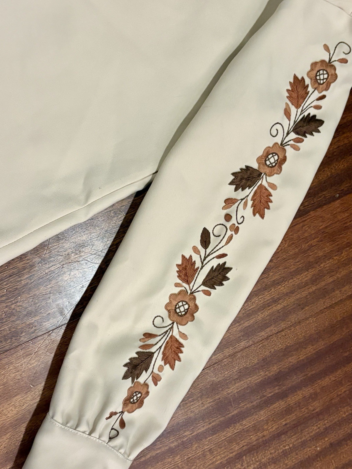 Vintage 60s 70s Embroidered Peasant Folk Shirt Top Bohemian Handmade Tan Button