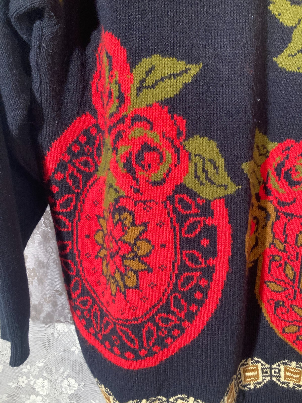 Vintage 80s Floral Sweater Size Large 1980s Retro Whimsigoth Goth Garden Boho