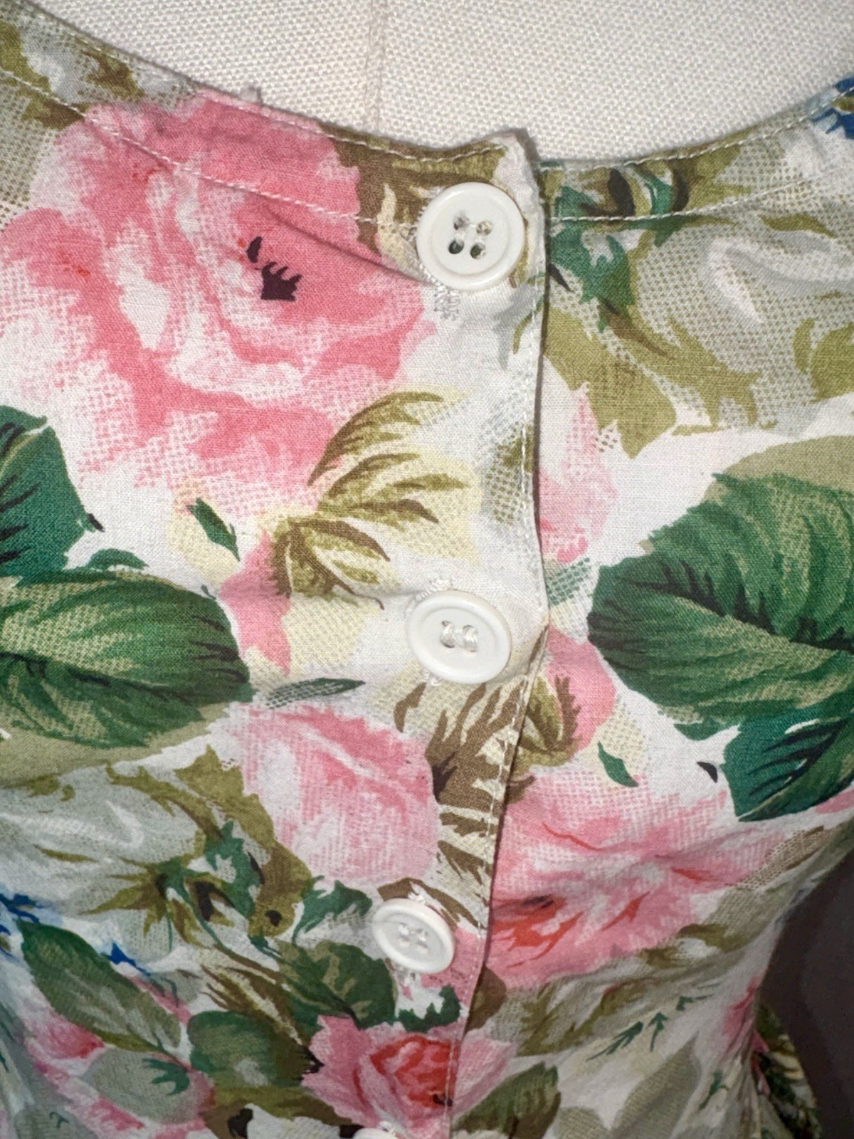 Vintage 80s Cotton Tiered Dress Rose Floral Coquette Fairy Cottagecore Sz Large