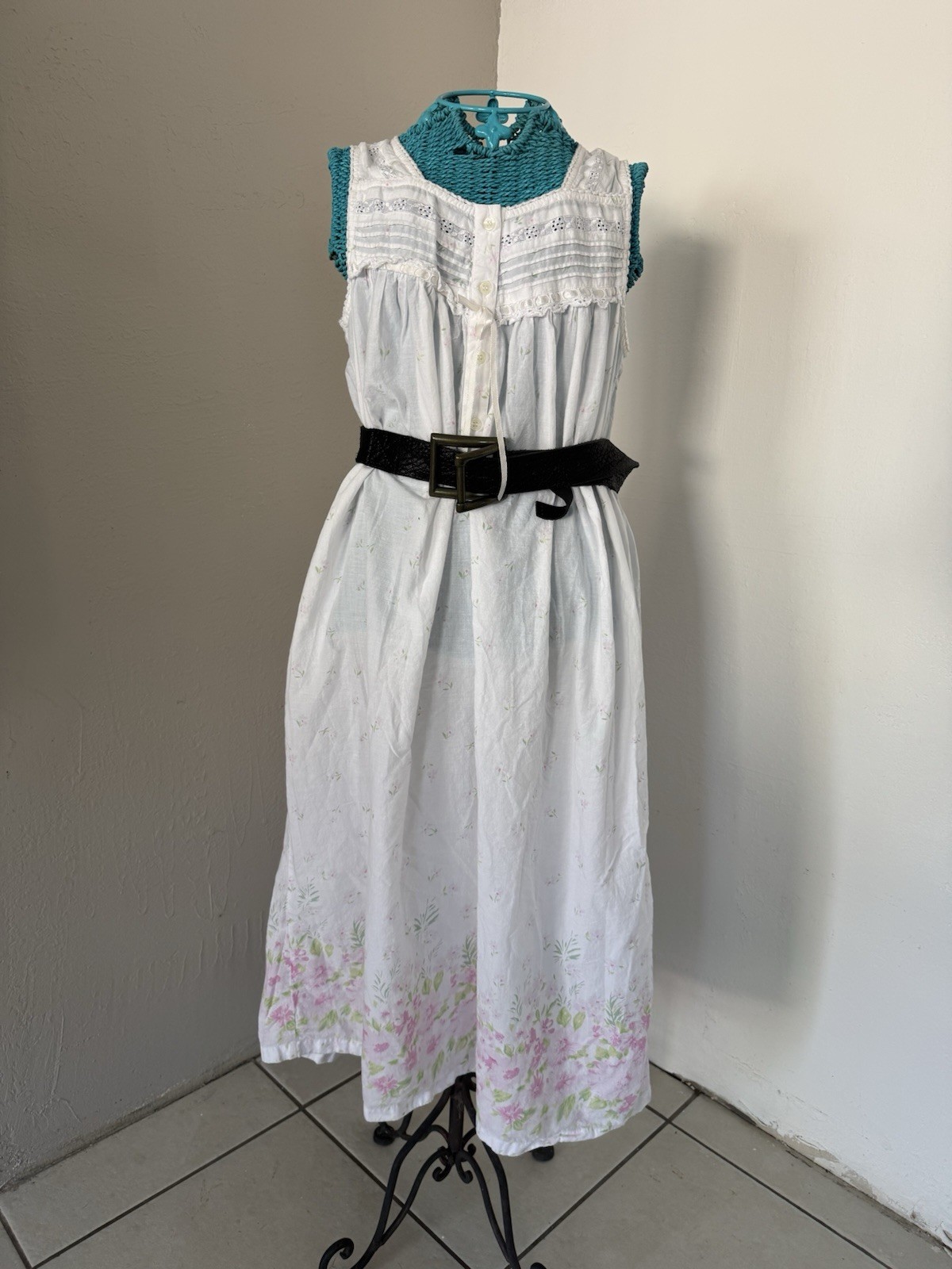 Vintage Cotton Blue Cascade Prairie Gown Indian