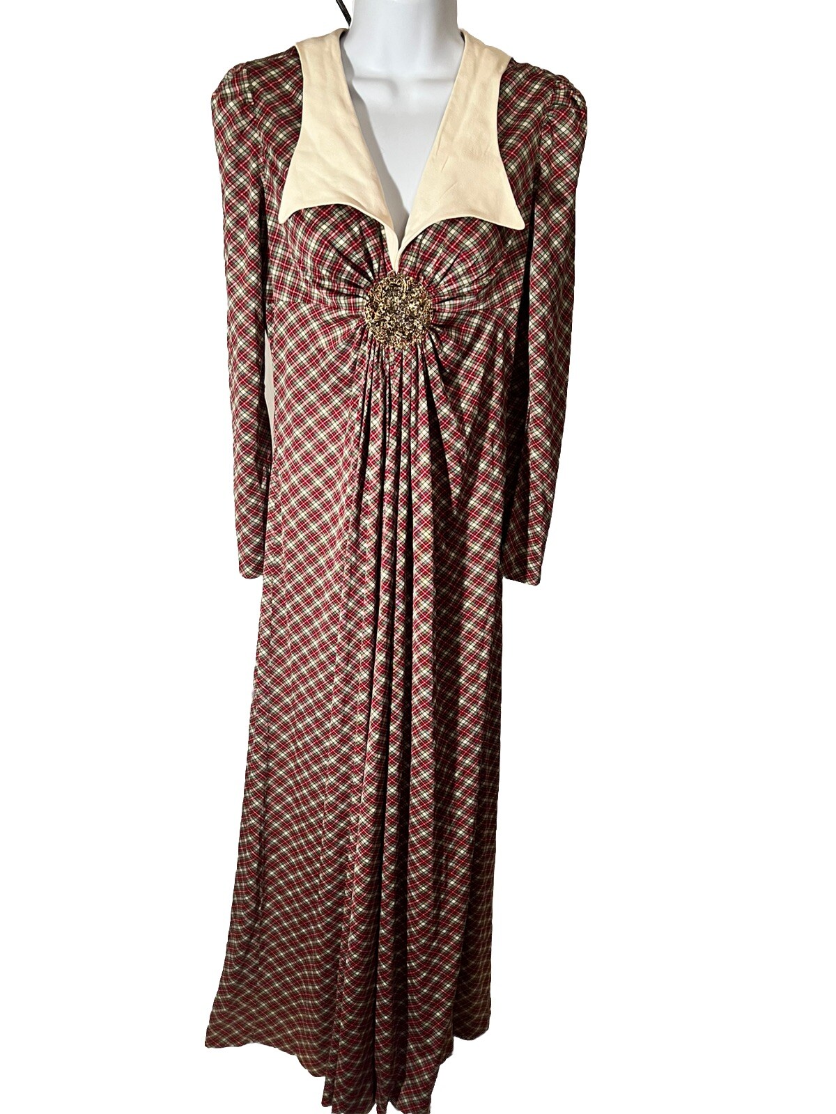 VTG 70s Corky & Craig Tartan Plaid Maxi Dress Westwood Vibes! Filigree Key Hole