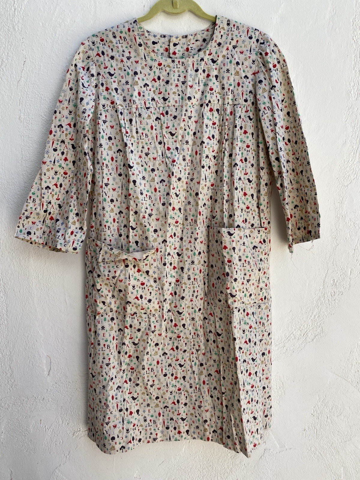 Vintage 60s Handmade M Smock Dress Alphabet Print