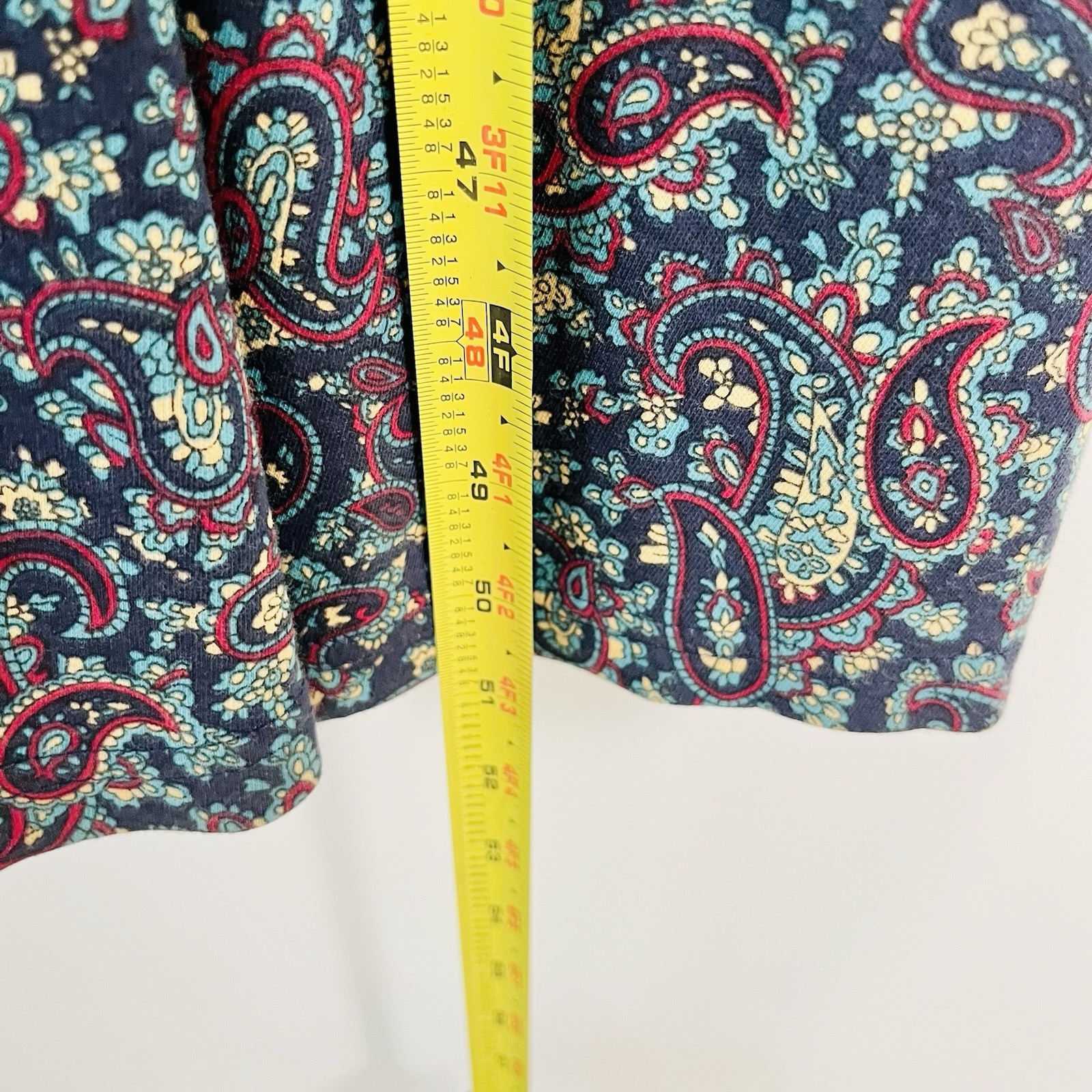 Vintage 90s Fads Paisley Turtleneck Long Sleeve Full Length Dress Blue Sz Large