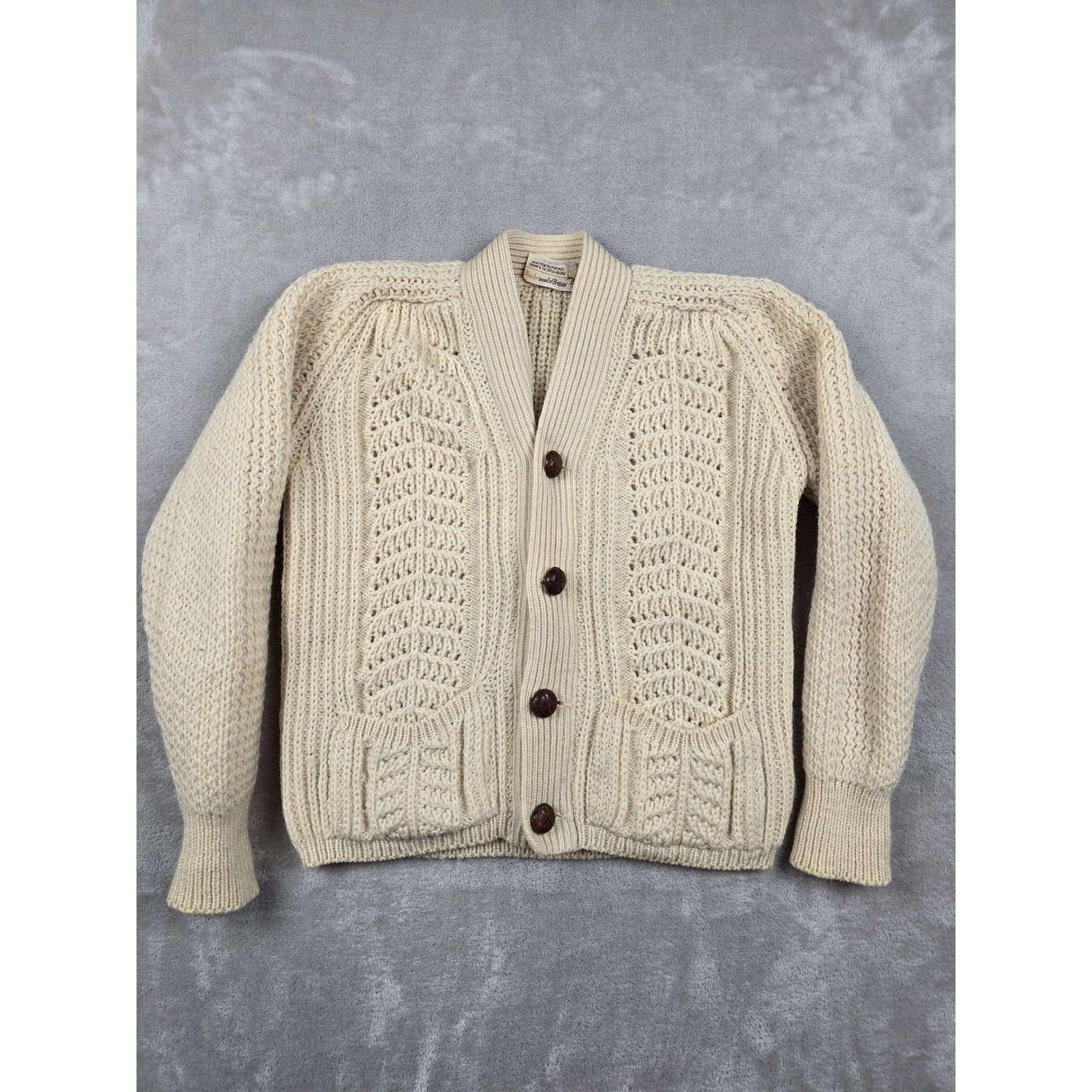 Vintage Wonder Wool of Britain Cardigan Women XS Wool Cable Knit Boho *Read
