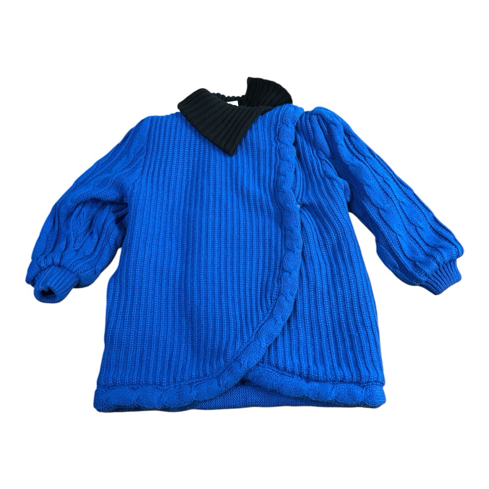 Vintage 80’s Chunky Knit Sweater Coat Blue Black Medium Oversized Cherry Stix