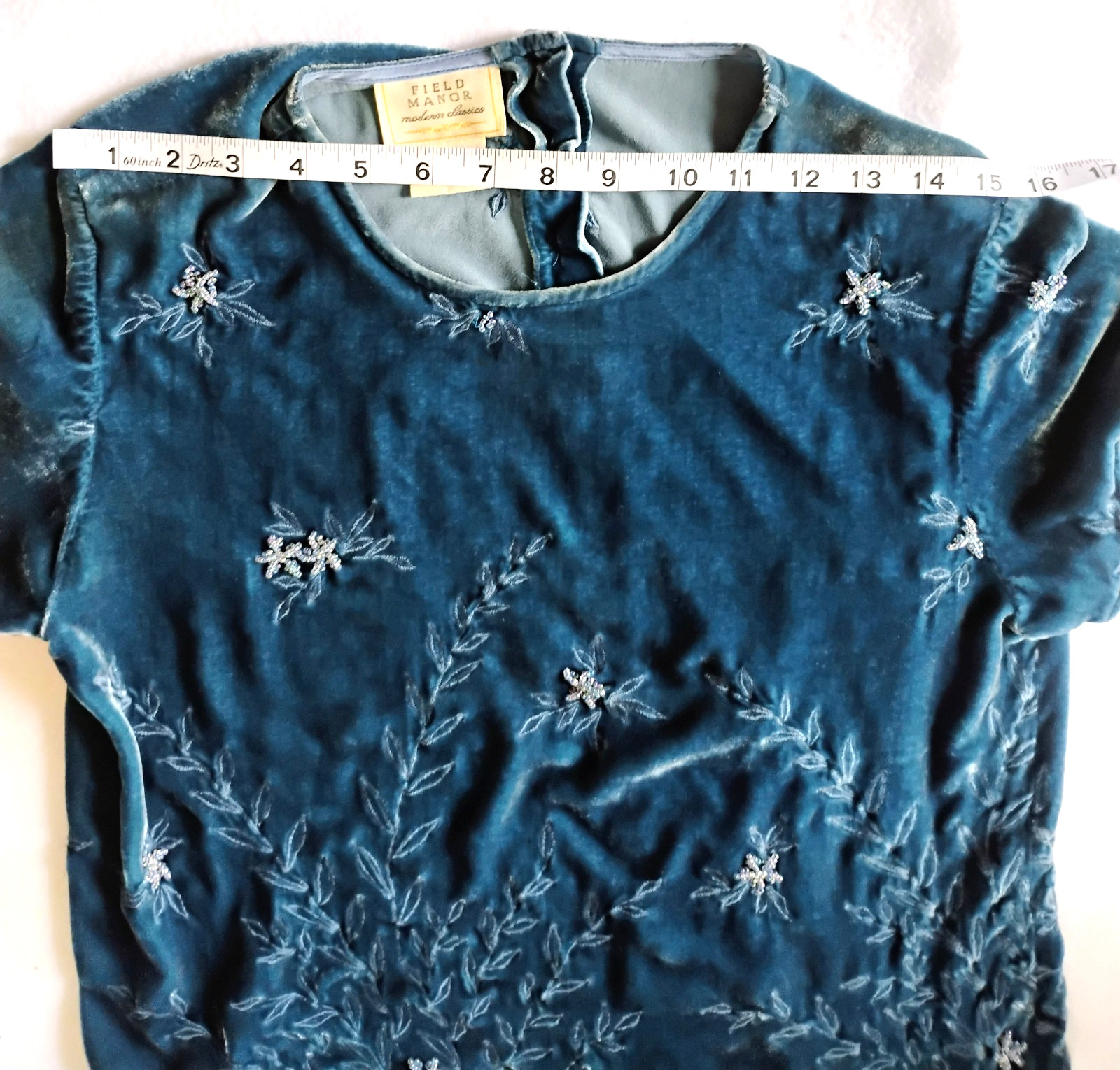 Vintage Field & Manor Teal Velvet beaded & embellished Top Size 8