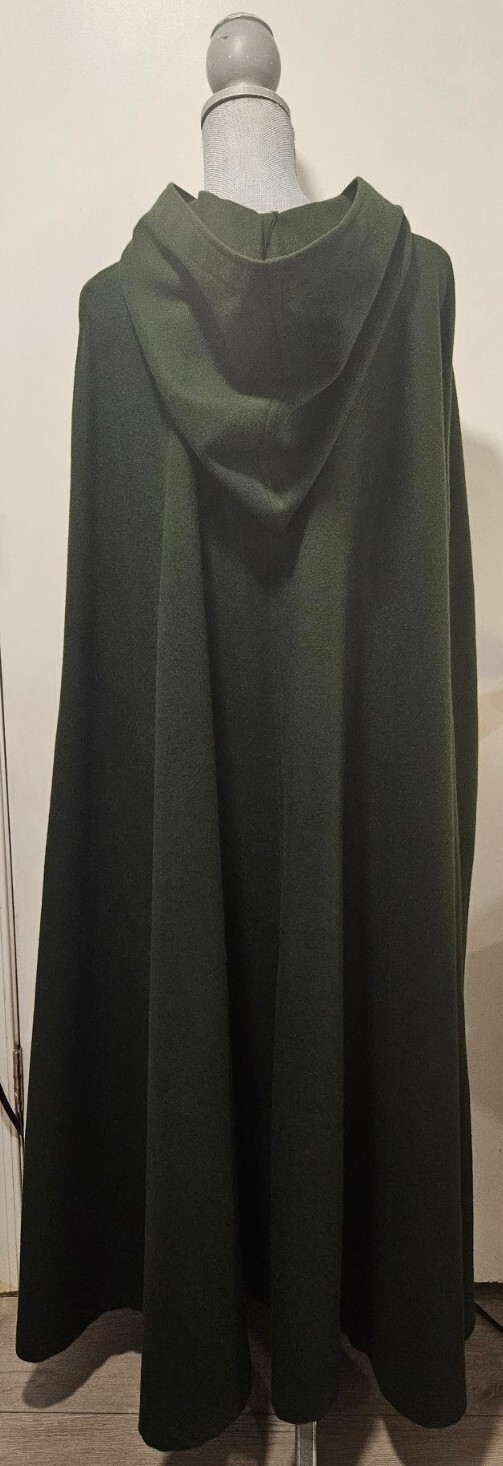 Aunt Abigail’s Attic Medium Dark Green Wool Full Length Cape Hooded Vintage 80’s