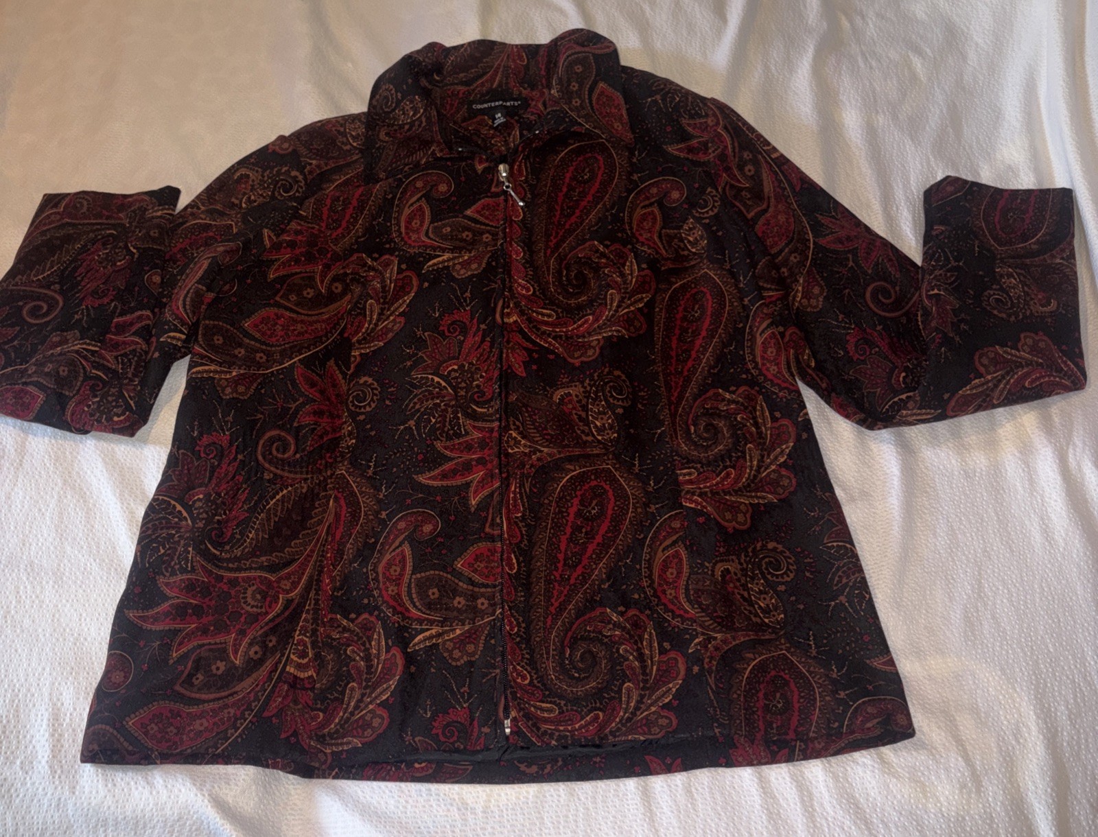 VTG Counterparts Paisley Velour Whimsical Fairy Zip Up Women’s Jacket Size 14