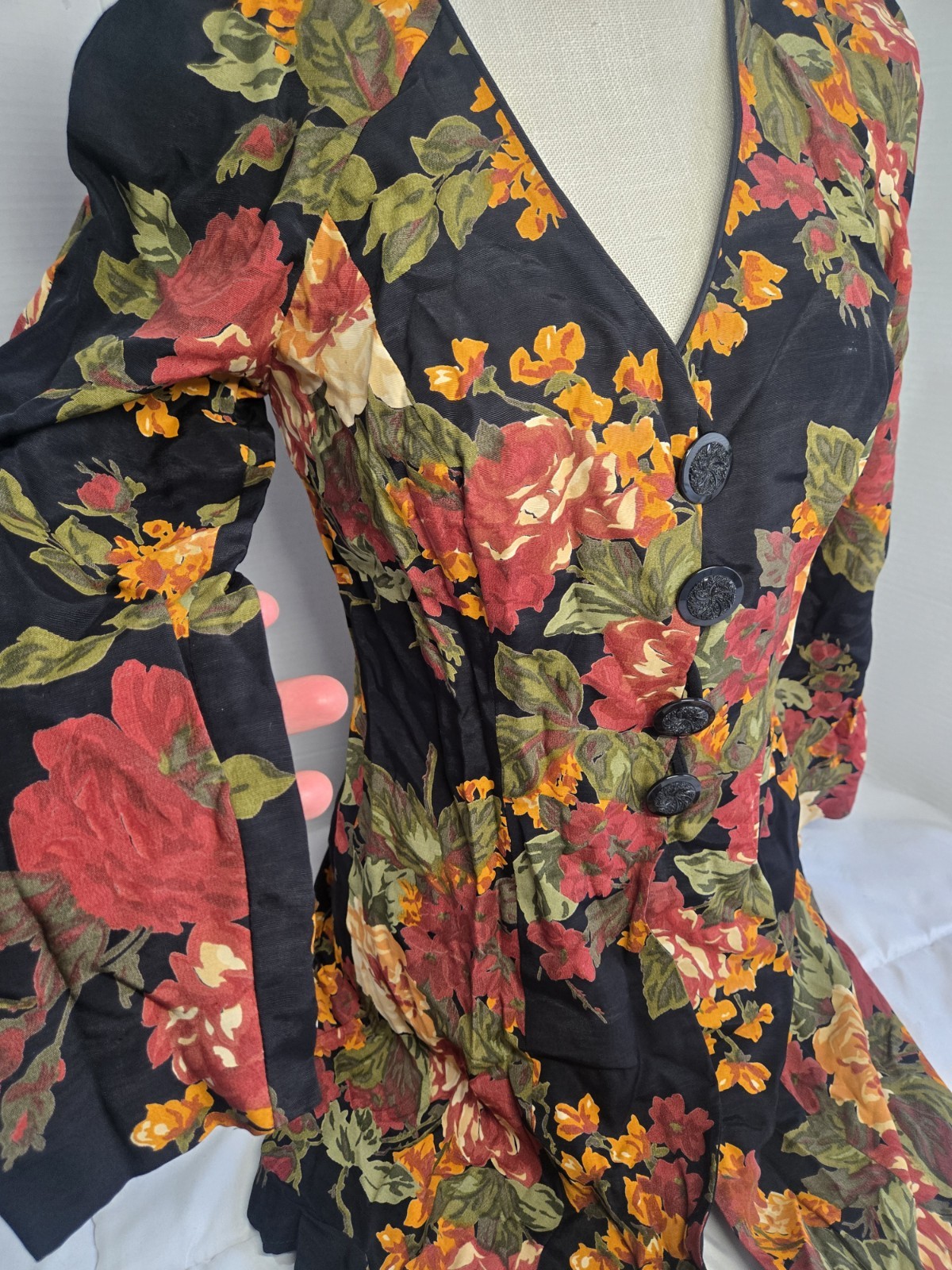 Vtg 80’s Boho Sz 4 Designer BARBARA BARBARA Floral Indie Buttons Dress Retro