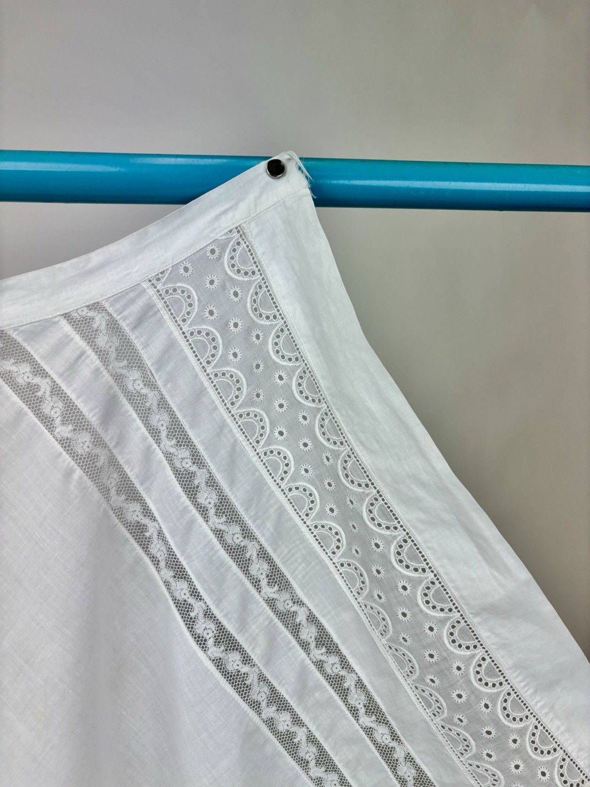 Antique Edwardian White Cotton Apron Lace Handkerchief Hem Missing Straps AS IS
