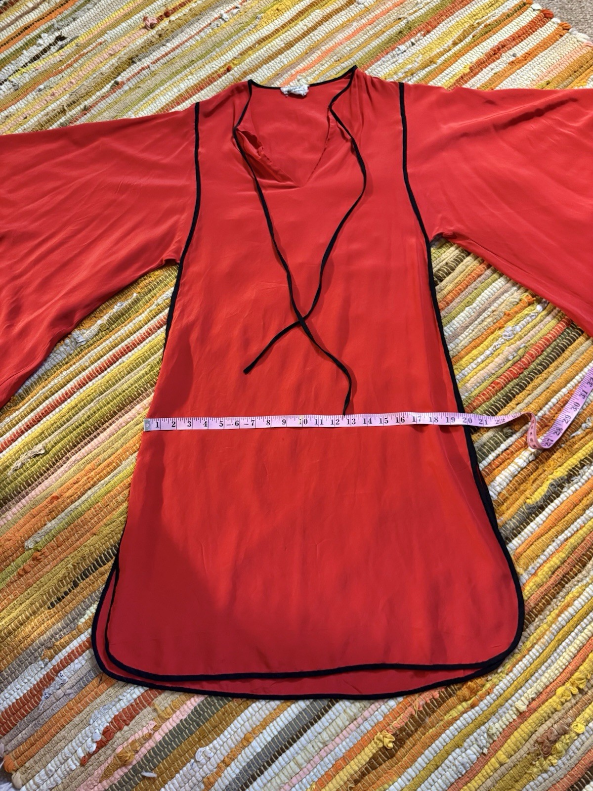 Vtg British Hong Kong Red Silk Dress Kimono Sleeves Caftan Goddess Pull On S XS
