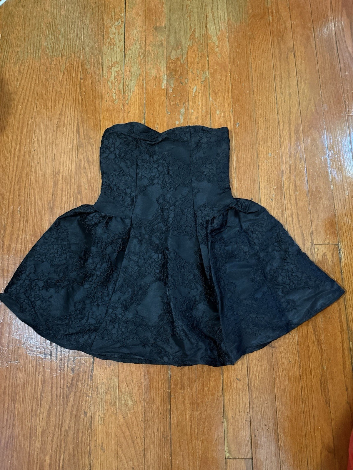 Vintage Black Lace Strapless French Babydoll Dress, Party, Casual