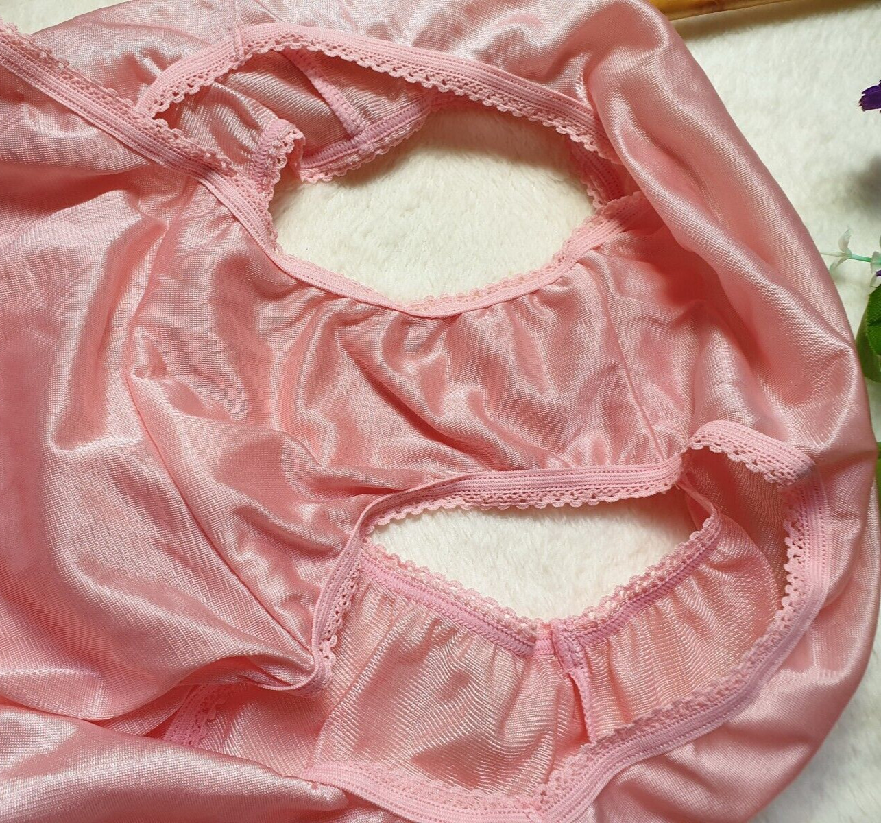 Vintage Silky Peach Panty 100% Nylon Sissy Sheer Brief Size 6-7 Hip 35-39″