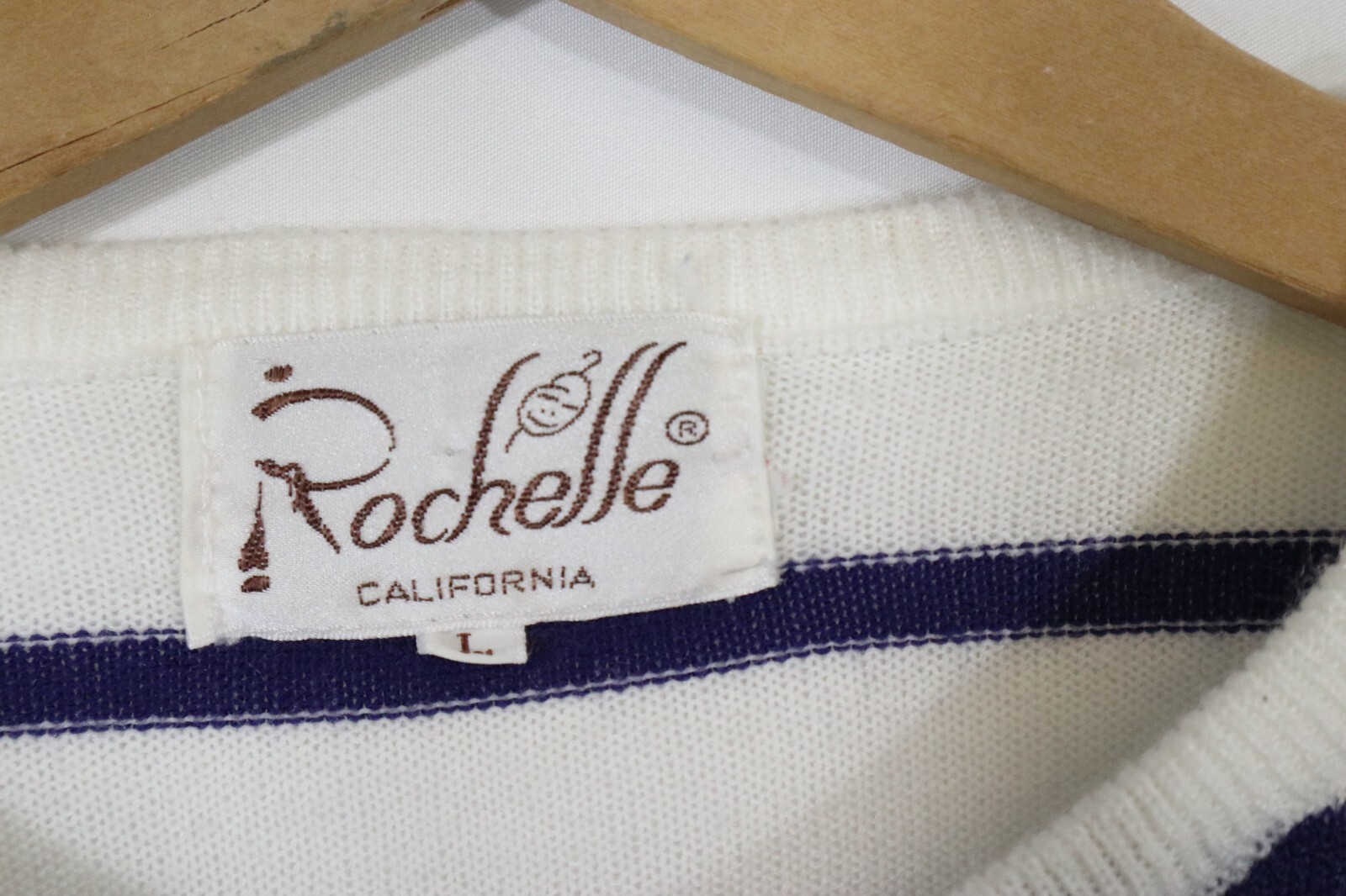Vintage Rochelle Nautical Stripe Sweater California Short Sleeve Size Large