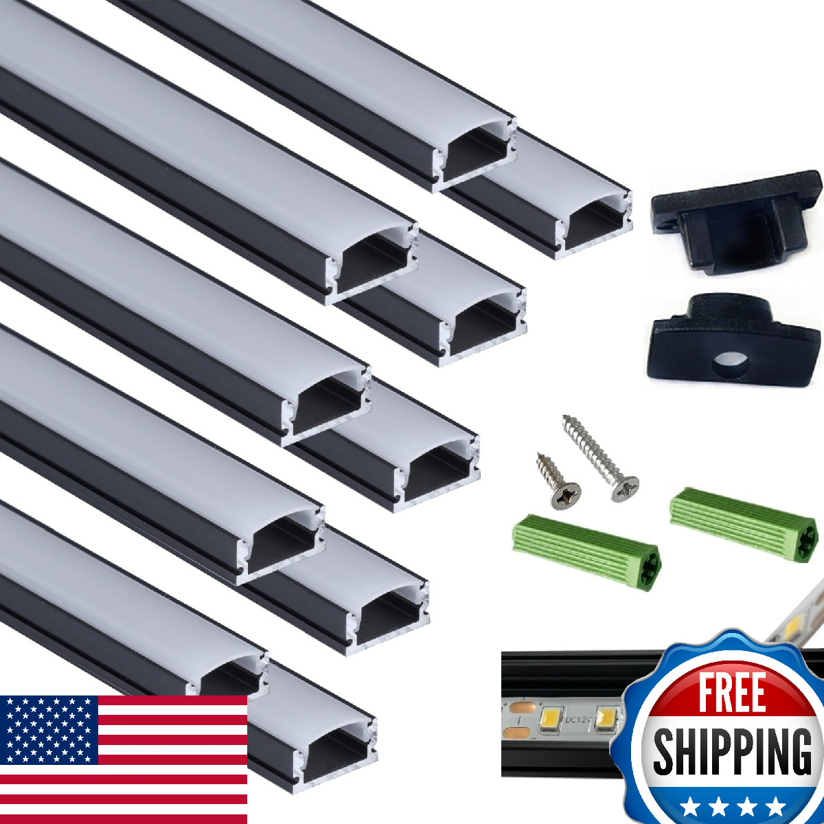 THMOOTHER 10x 3.28ft LED Strip U Channel Diffuser Matte Black Aluminum