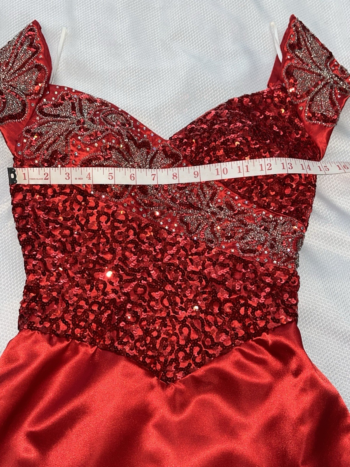 Vintage 80s Mike Benet Red Beaded Sequined Satin Formal Holiday Party Dress Sz 8