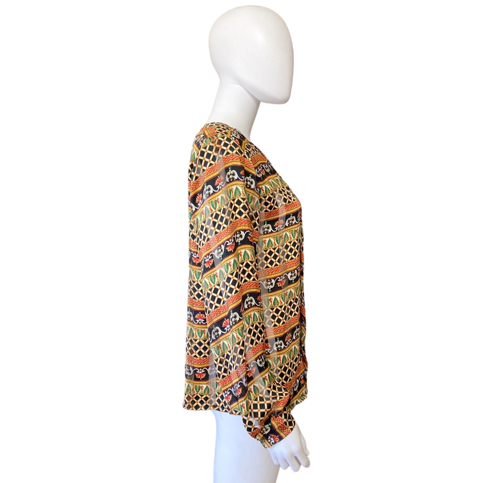 Vintage Womens 80s Button Back Pleated Baroque Blouse Size 10 Poet By Nicola