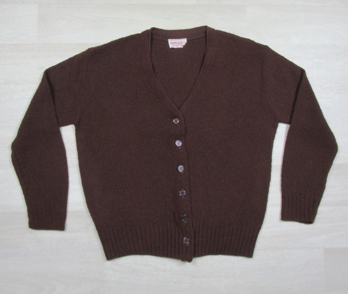 Vintage 60s Fortune Knits Cardigan Sweater Womens Size (L) Brown Boho Academia