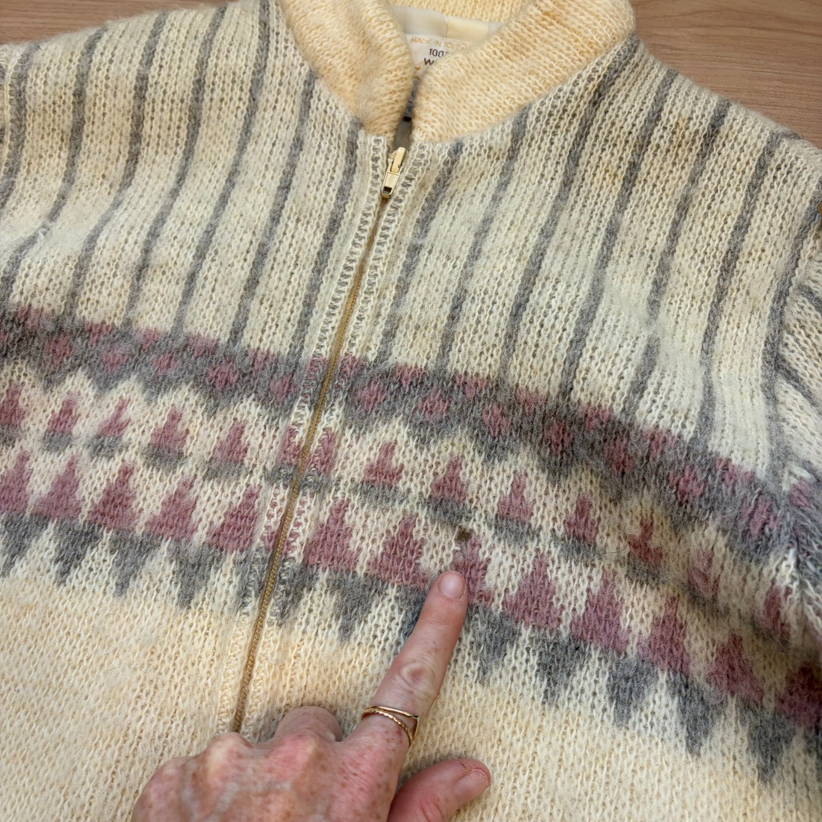 Vintage Icelandic Full Zip Fair Isle Sweater Jacket Size Large Made in Iceland