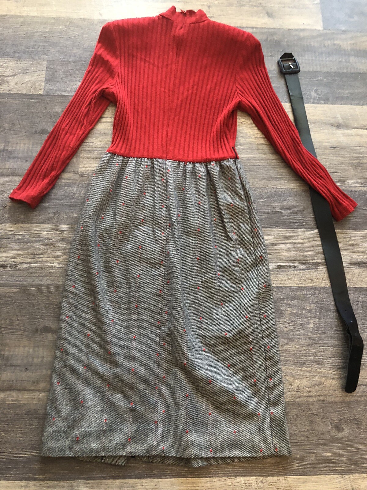 Vintage Caron Chicago Wool Blend Grey Twill Long Sleeve Dress And Jacket Set~S
